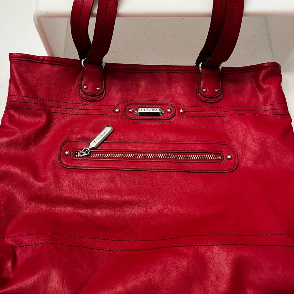 Tyler Rodan Red Leather Tote Bag with Structured Design